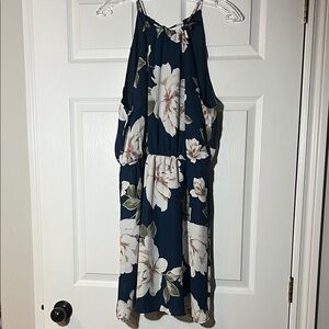 Dynamite Dark Blue Floral Backless Dress